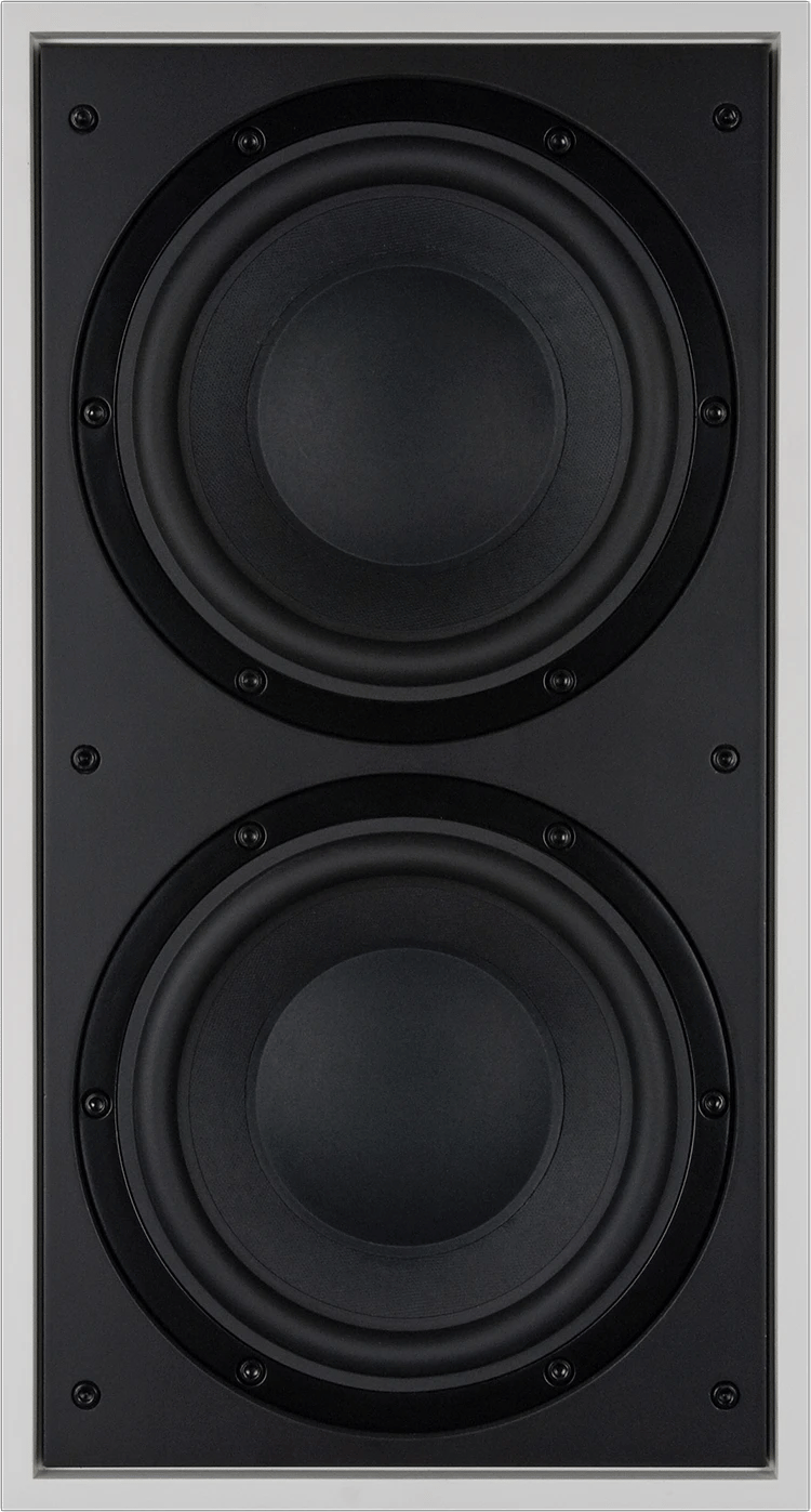 Frontansicht des Bowers & Wilkins ISW-4 Einbau-Subwoofers mit zwei Treibern.