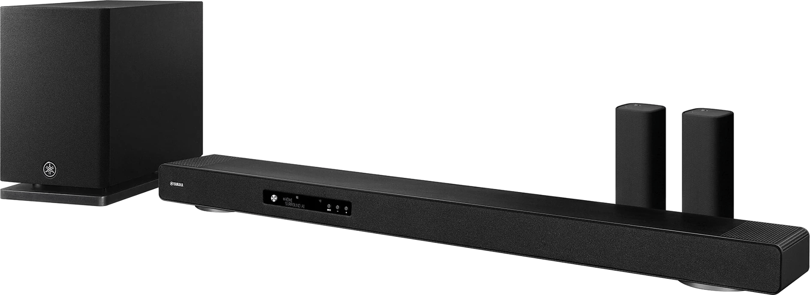 Yamaha True X Surround 90A Soundbar mit Subwoofer und Rear-Lautsprechern.