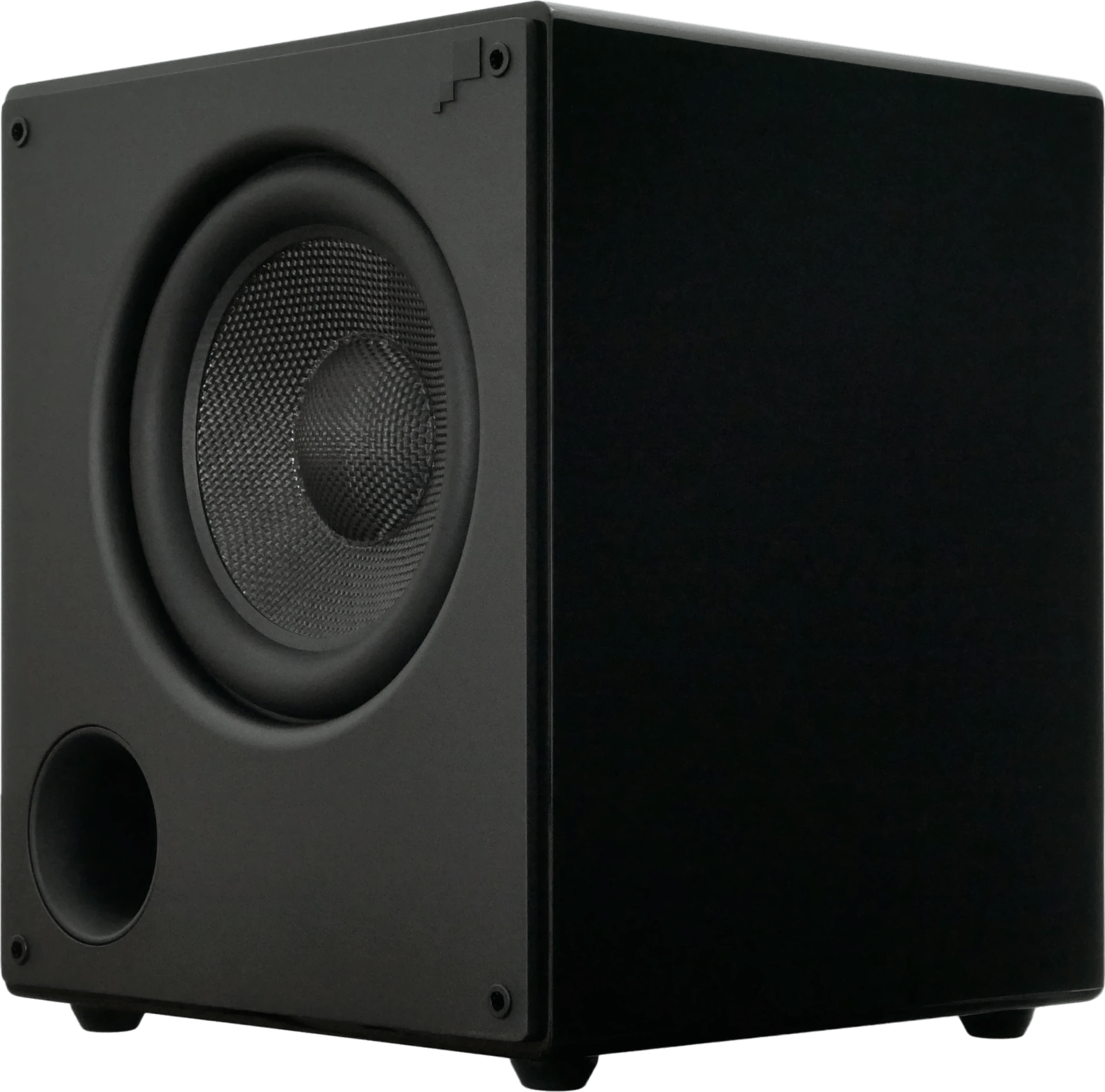 Sonance IMPACT 10 SUB in Front-Rechtsansicht, zeigt den Treiber und den Bassport.
