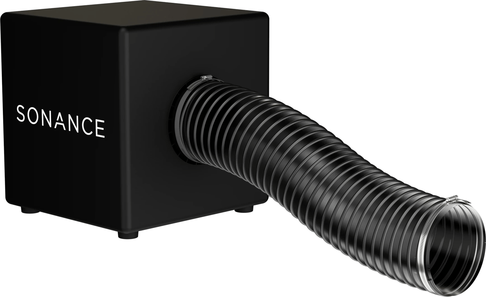 Front-rechte Ansicht des Sonance PPX12-GITTER-M Subwoofers mit schwarzer Oberfläche und sichtbarem Anschluss.