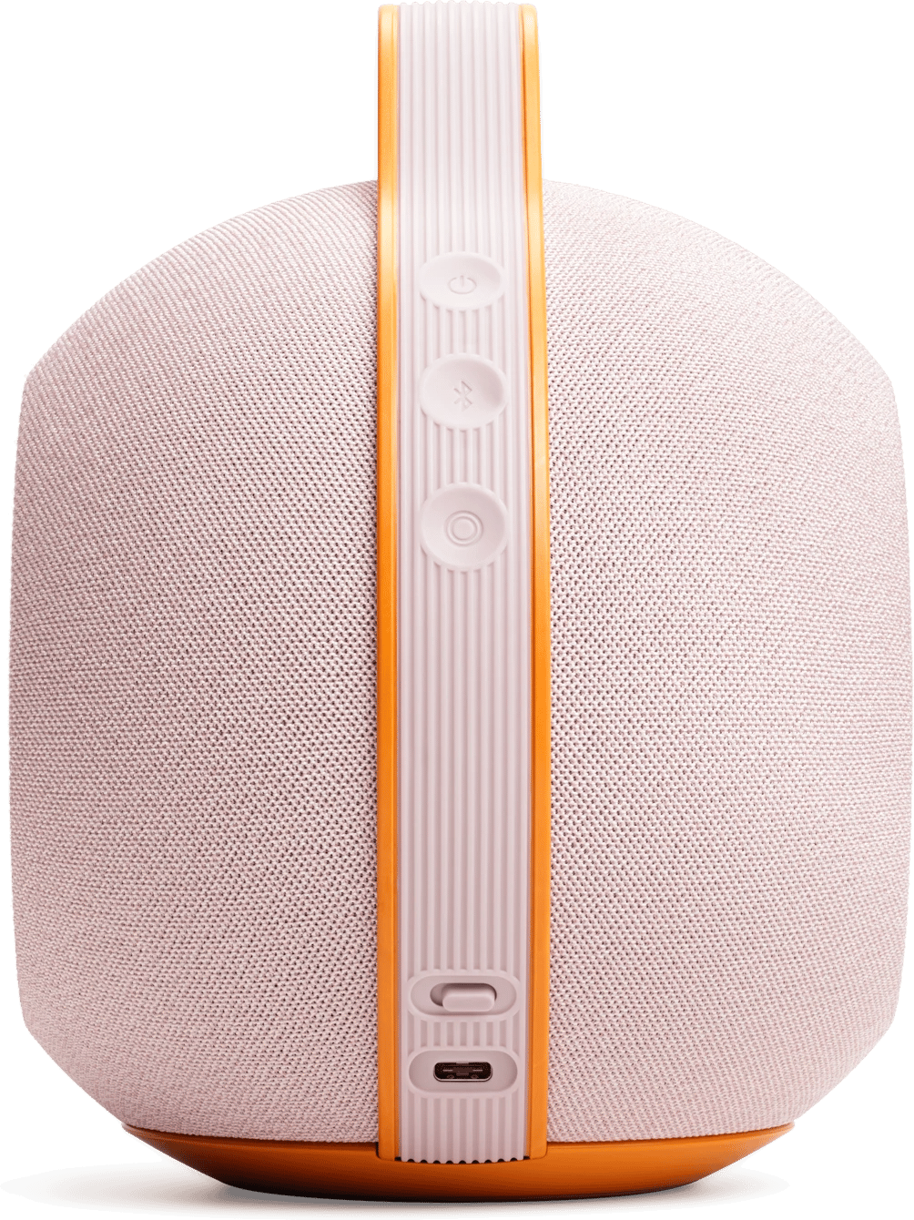 Frontansicht des tragbaren HiFi-Lautsprechers Devialet Mania in der Farbe Rose Bloom.
