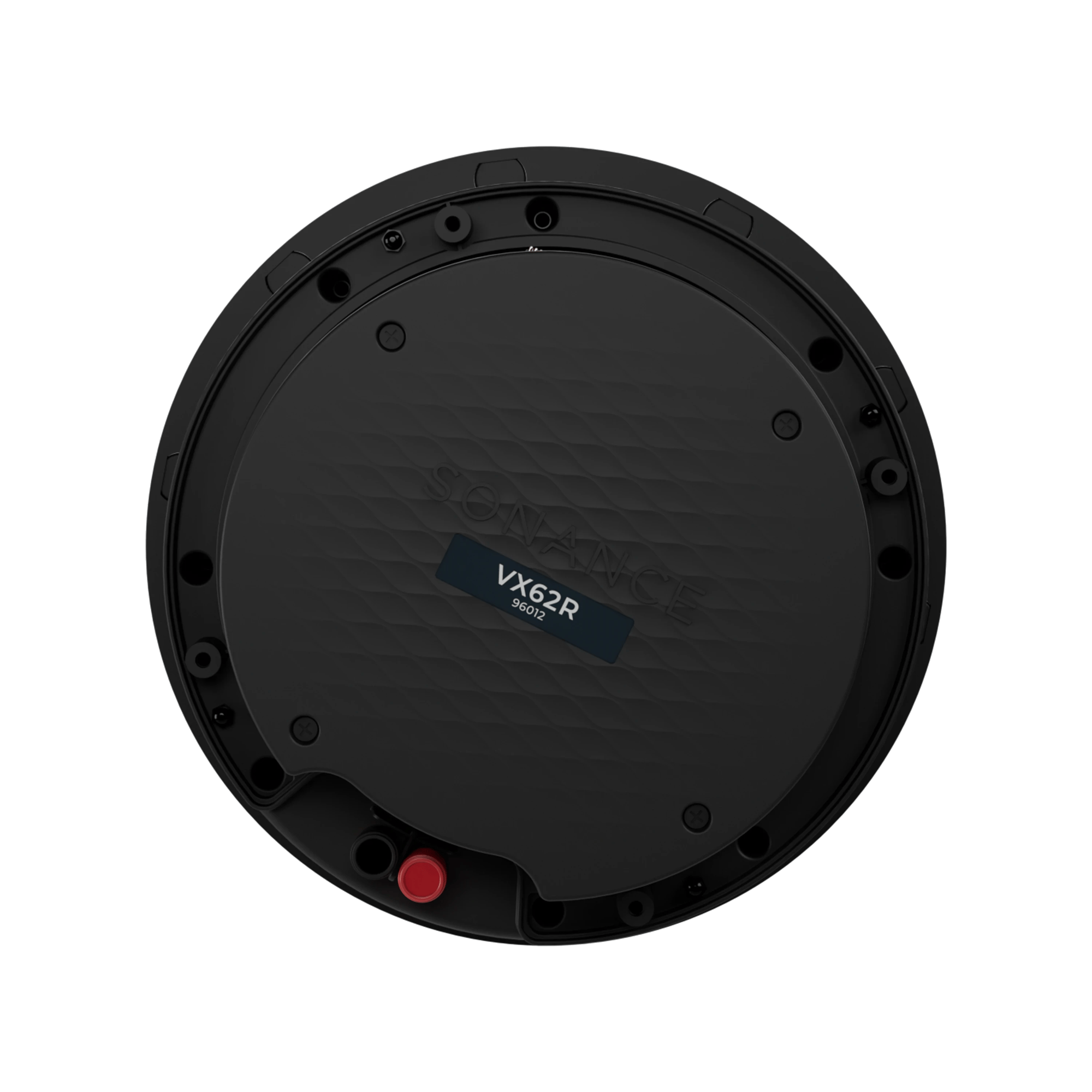 Rückansicht des Sonance VX62R Lautsprechers mit Anschlüssen und Modellinformationen.