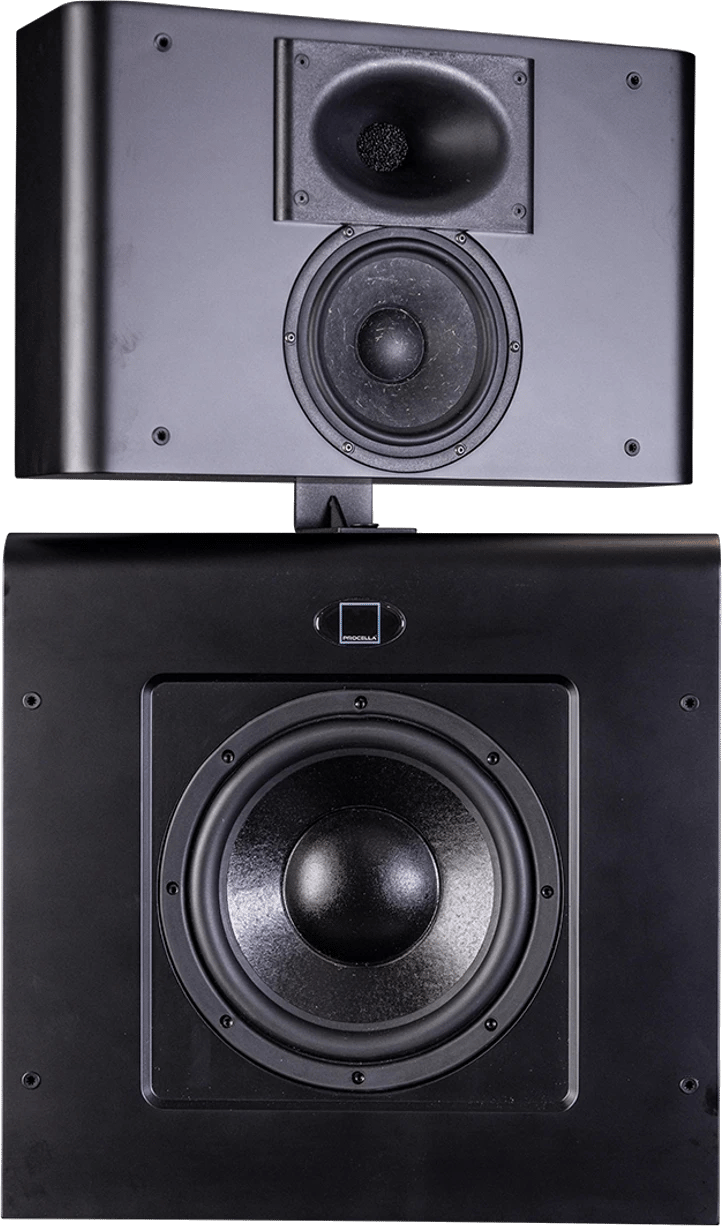 Procella Audio P610 Mk2 Lautsprechersystem, Frontalansicht.