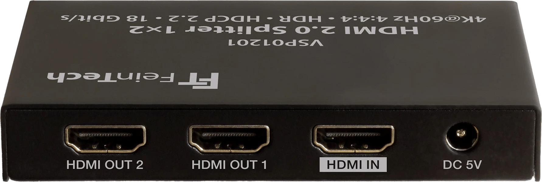 Frontansicht des FeinTech VSP01201 HDMI 2.0 Splitters 1x2 mit EDID-Management.