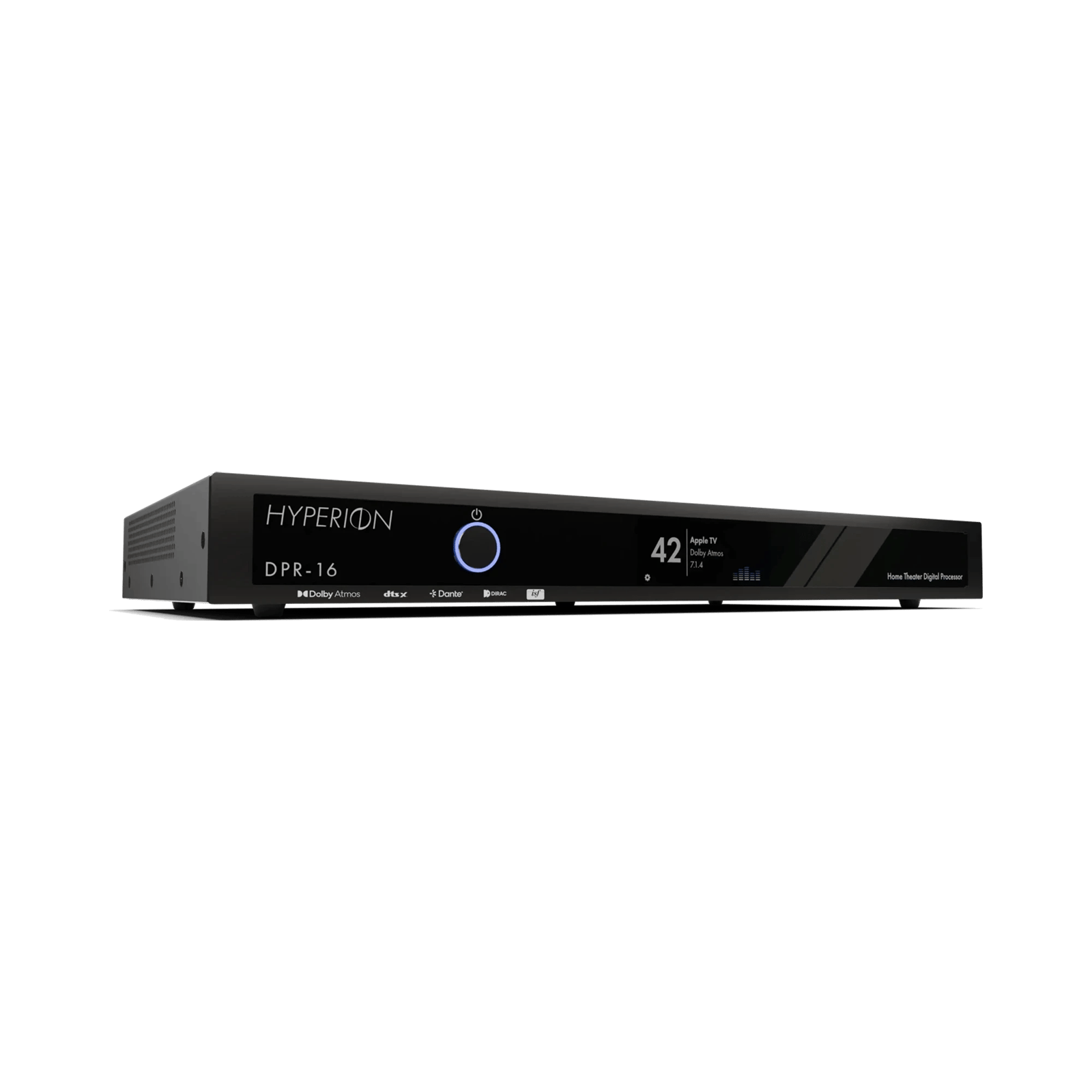 AudioControl Hyperion DPR-16 Home Theater Digital Processor aus der Vorder-Links-Ansicht.