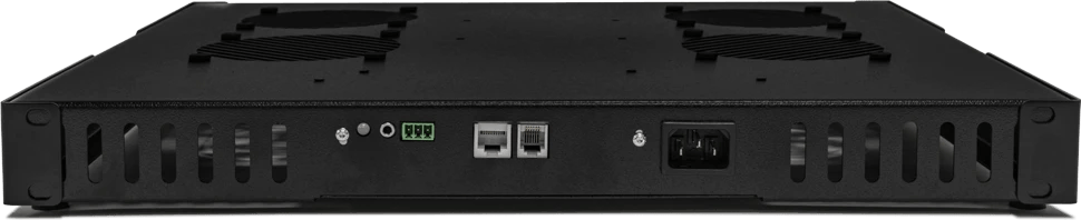Rückansicht des Future Automation SAC-T Rack-Lüfters mit sichtbaren Anschlüssen.