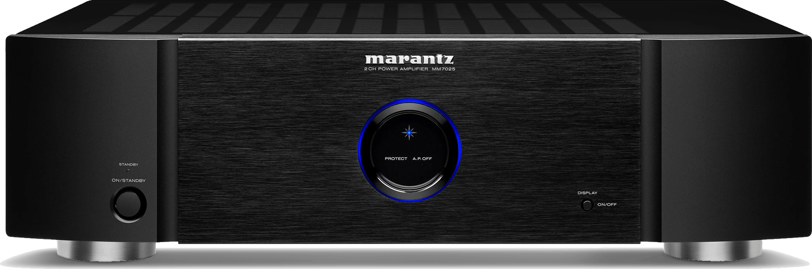 Vorderansicht des Marantz MM7025 Leistungsverstärkers.