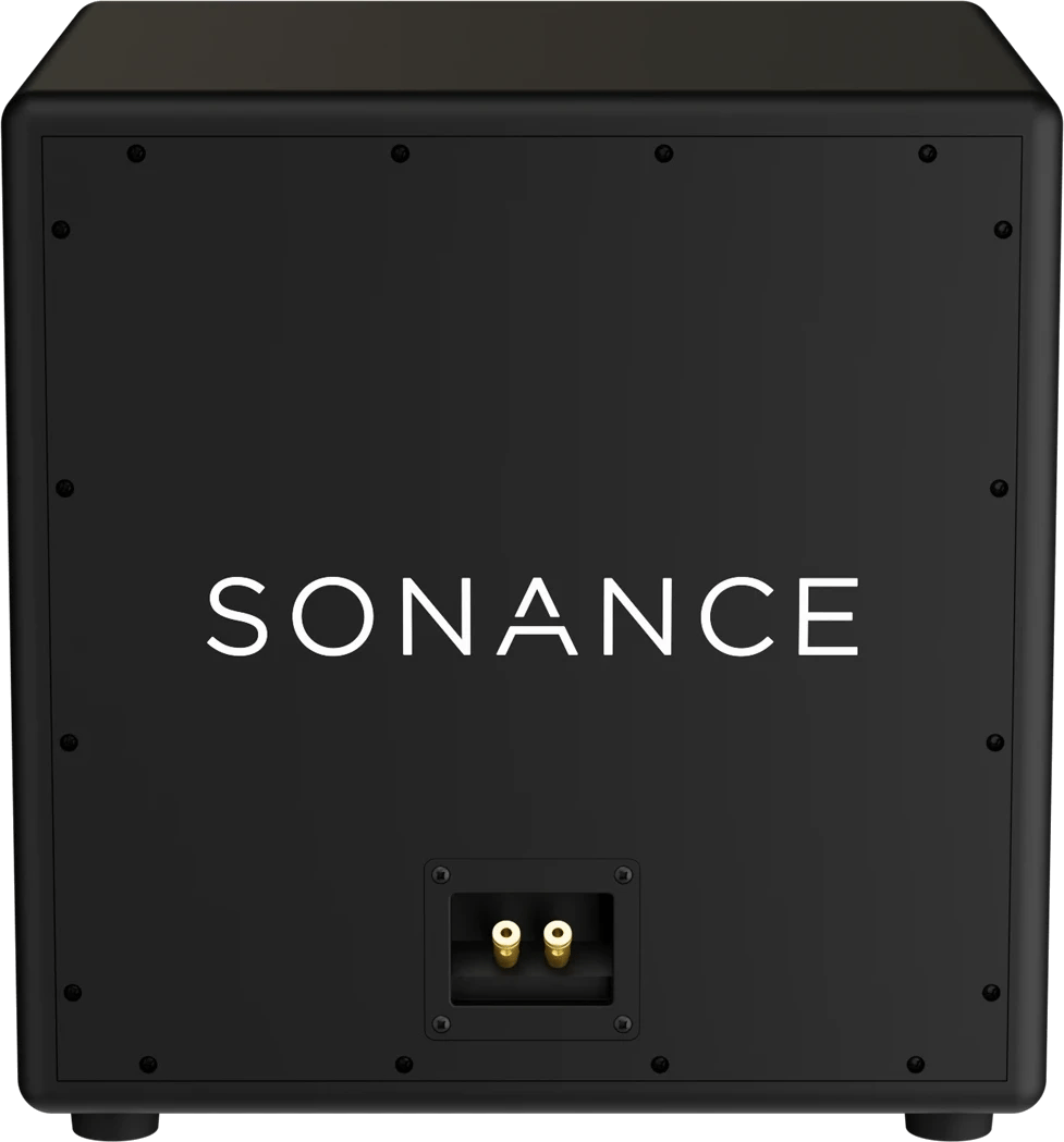 Rückansicht des Sonance PPX15 Subwoofers mit sichtbaren Anschlüssen.