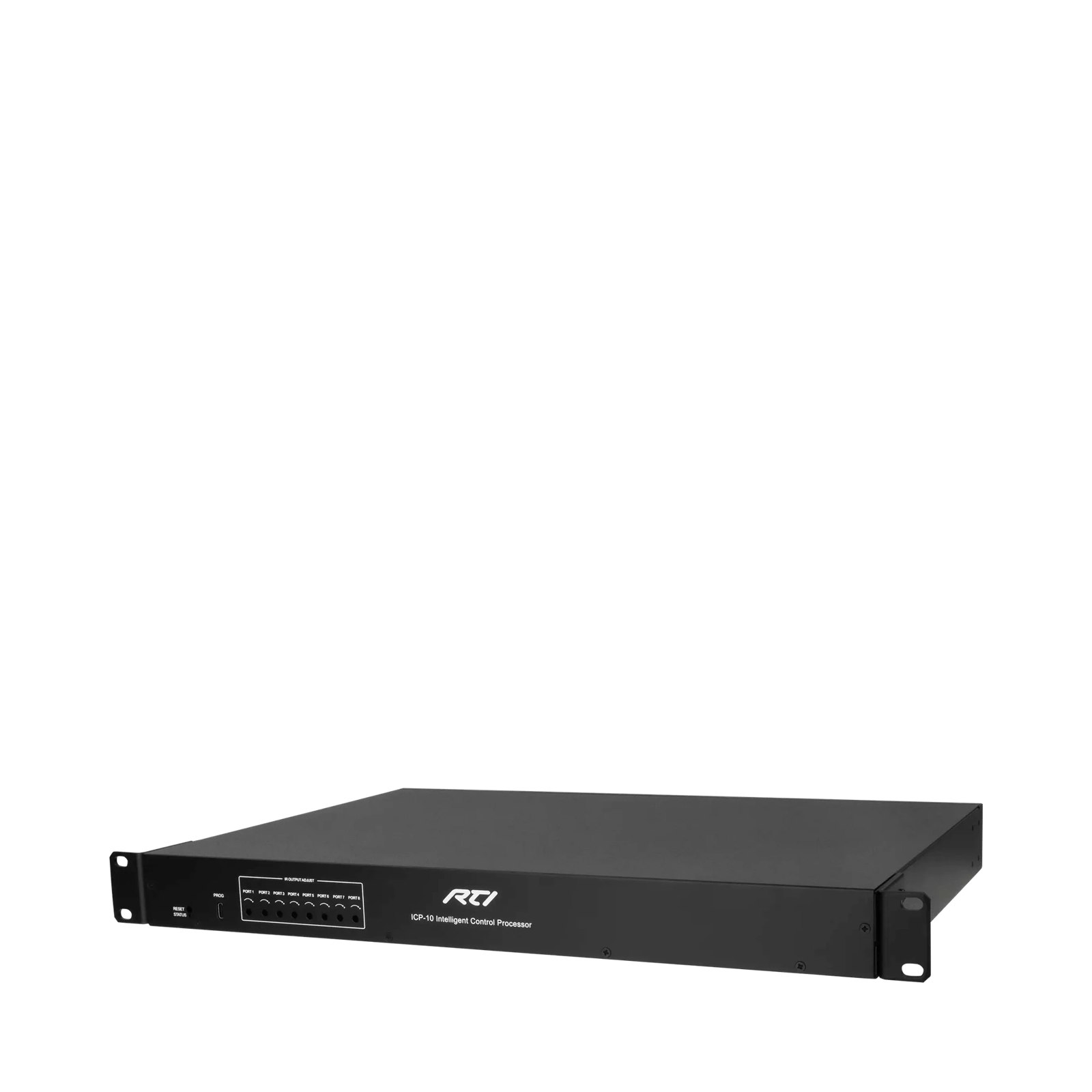 RTI ICP-10 Intelligent Control Processor, Frontansicht von rechts mit sichtbaren Anschlüssen.