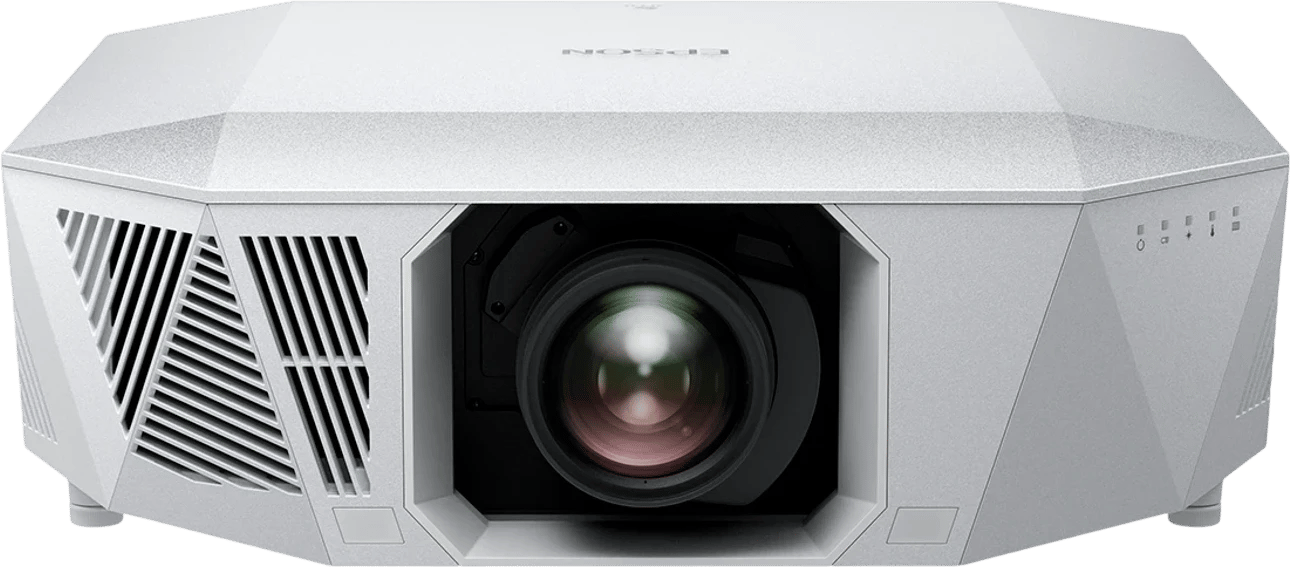 Frontansicht des Epson EH-QL7000W 4K-Laserprojektors in Weiß.