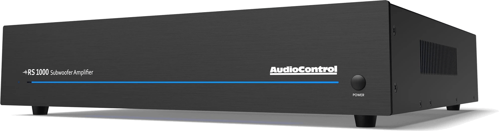 AudioControl RS 1000 Subwoofer-Verstärker aus einer Front-Links-Ansicht.