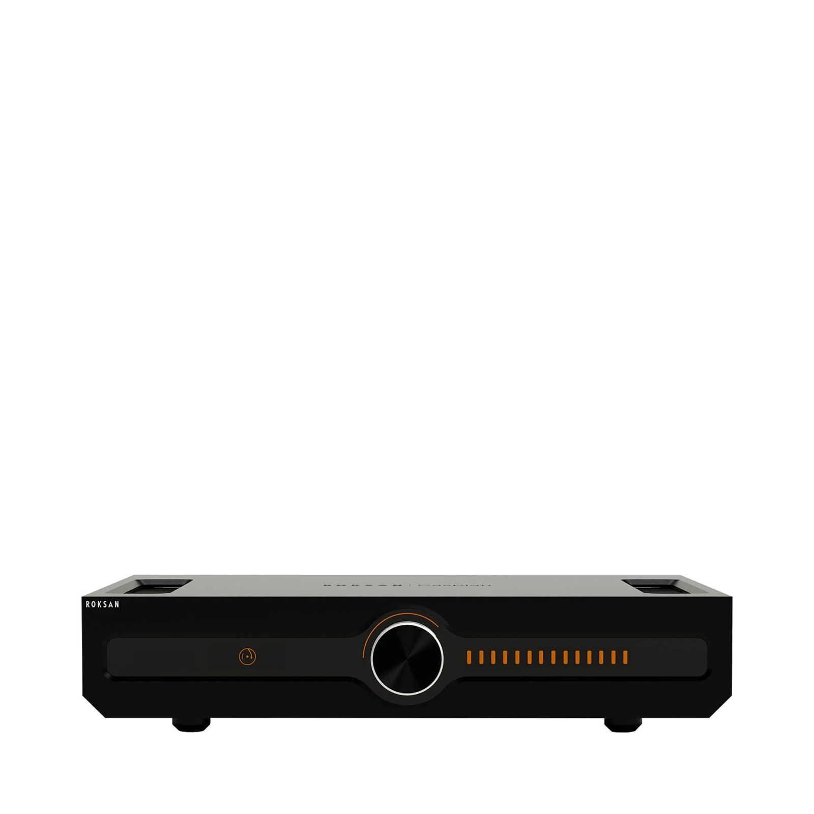 Frontansicht des Roksan Caspian 4G Integrated Amplifiers in Schwarz.