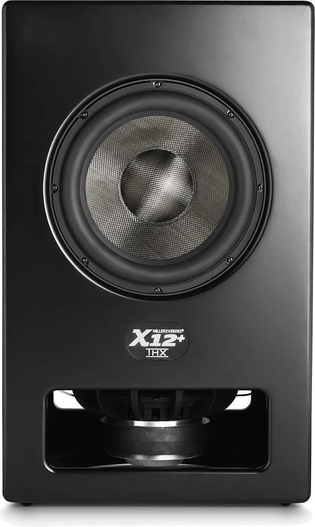 Frontansicht des aktiven Doppel-12"-Subwoofers M&K Sound X12+ mit sichtbarem Port.