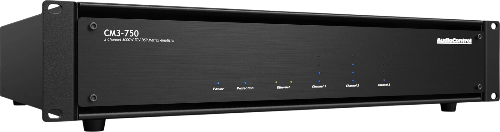 AudioControl CM3-750 Verstärker aus der vorderen rechten Perspektive.