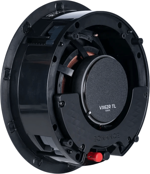 Rückansicht des Sonance VX62R TL Deckenlautsprechers mit sichtbaren Anschlüssen.