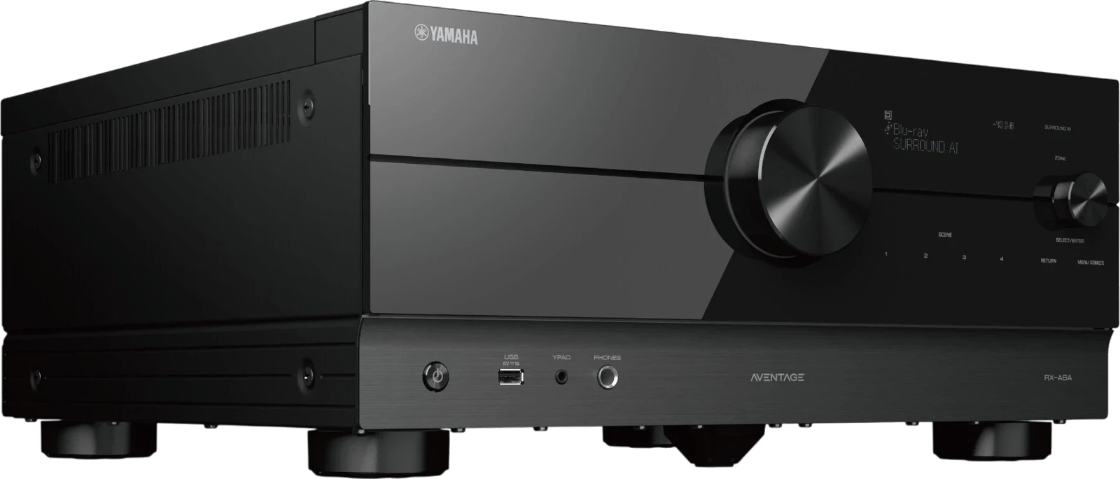 Yamaha RX-A6A 9.2-Kanal AVENTAGE-Receiver mit sichtbaren HDMI-Anschlüssen.