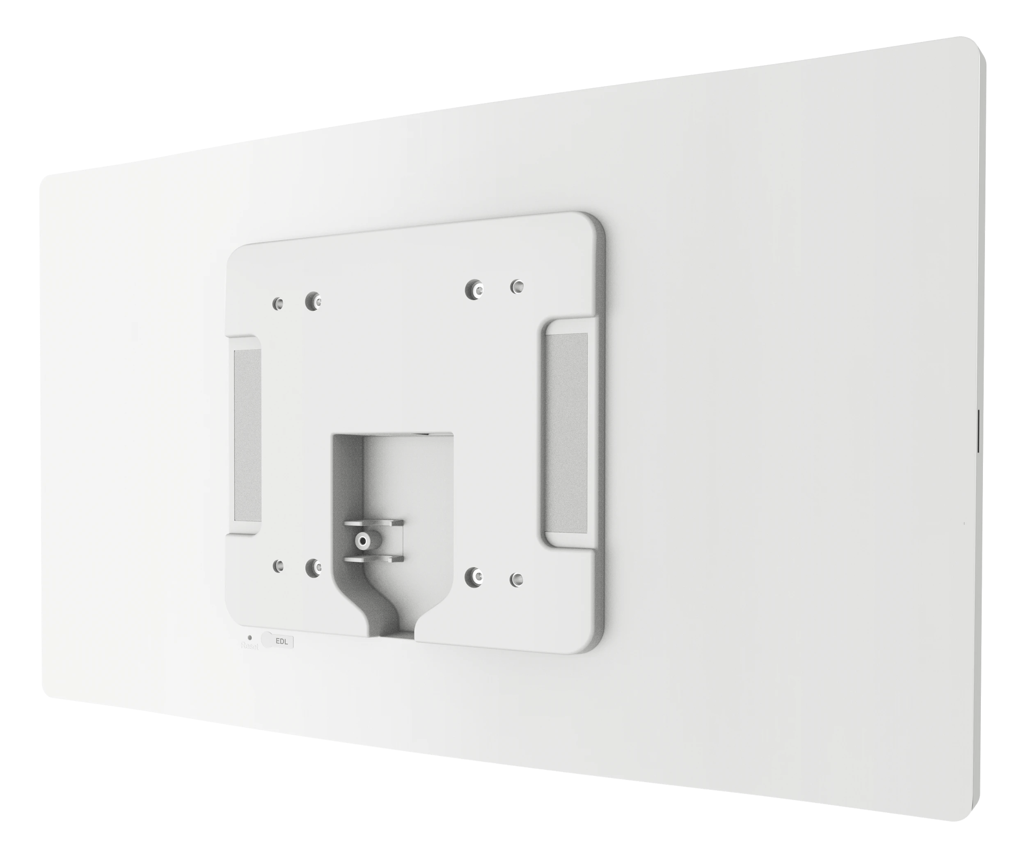 Rückansicht links des Crestron TSW-1580-W Wandmontage-Touchscreens, der die Montagehalterung zeigt.