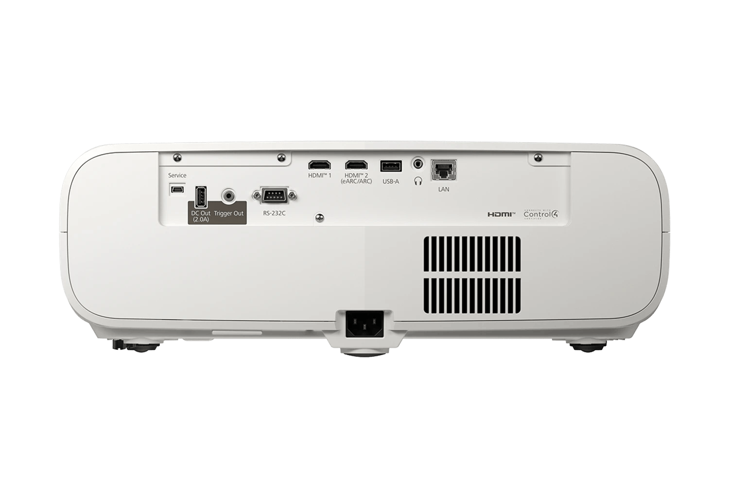 Rückansicht des Epson EH-LS7000W Projektors mit verschiedenen Anschlüssen.