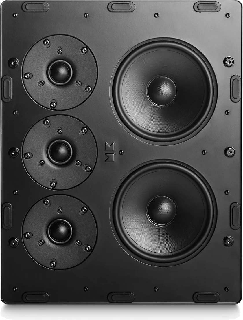Frontansicht des M&K Sound IW300 In-Wall LCR Lautsprechers mit vier Treibern.