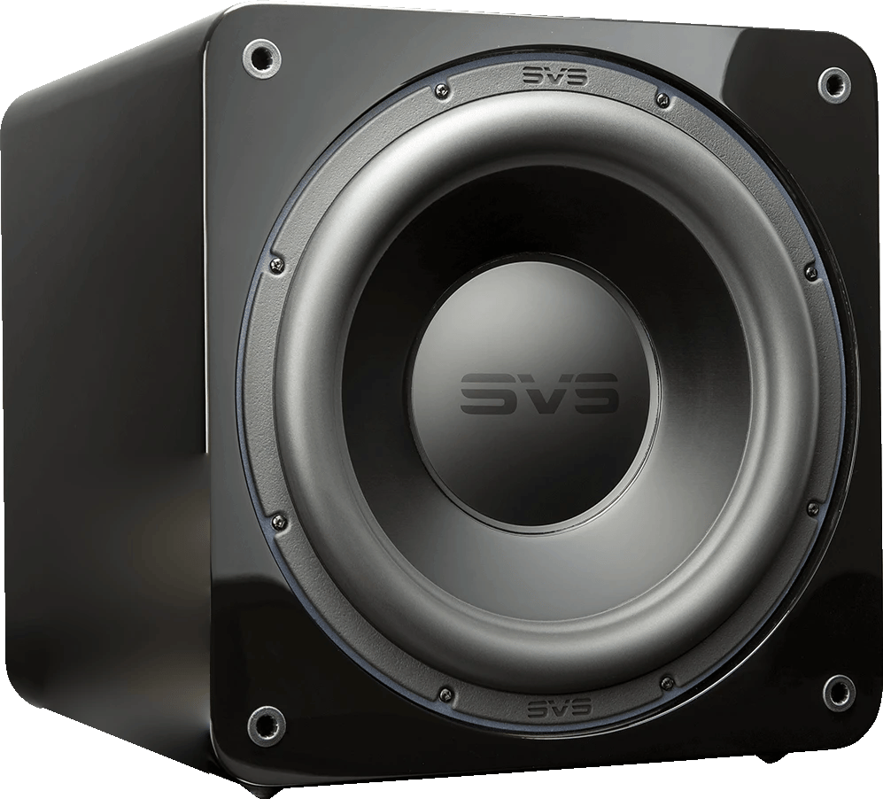 SVS SB-3000 Aktivsubwoofer, Vorderansicht rechts mit Treiber und Anschlüssen.