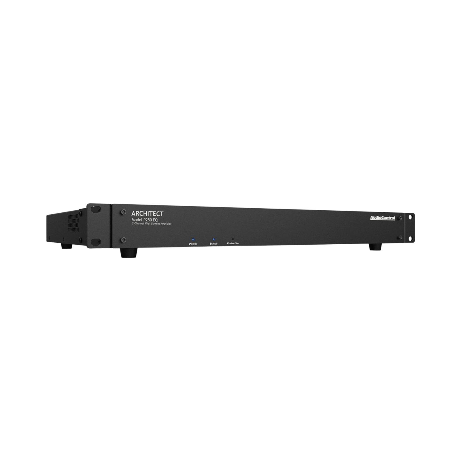 AudioControl Architect P250 EQ 2-Kanal-Verstärker, Ansicht von vorne-rechts.