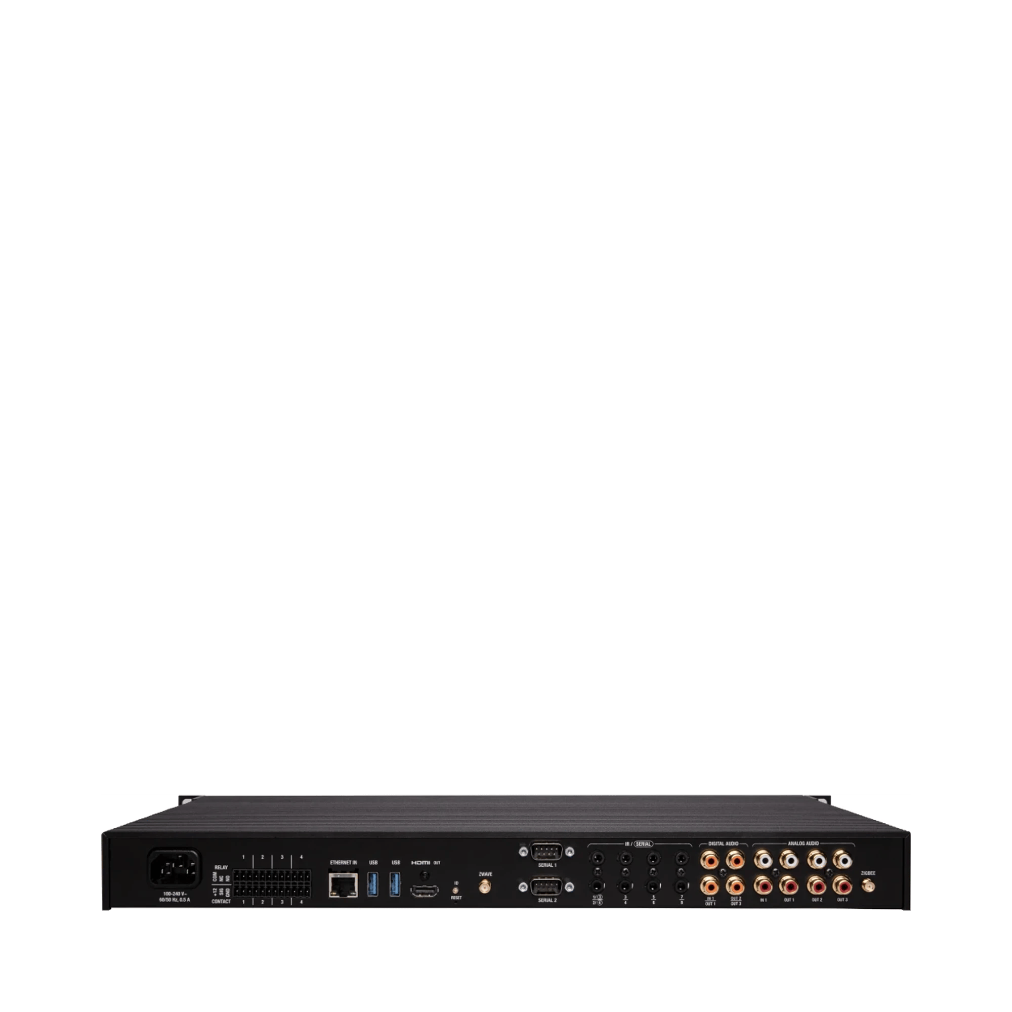 Rückansicht des Control4 CORE 5 Controllers mit verschiedenen Anschlüssen.