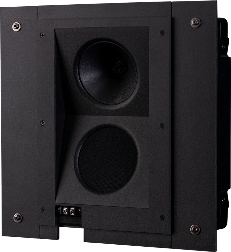 Procella Audio P5iCW Einbaulautsprecher, Front-Rechts-Ansicht mit sichtbaren Anschlüssen.