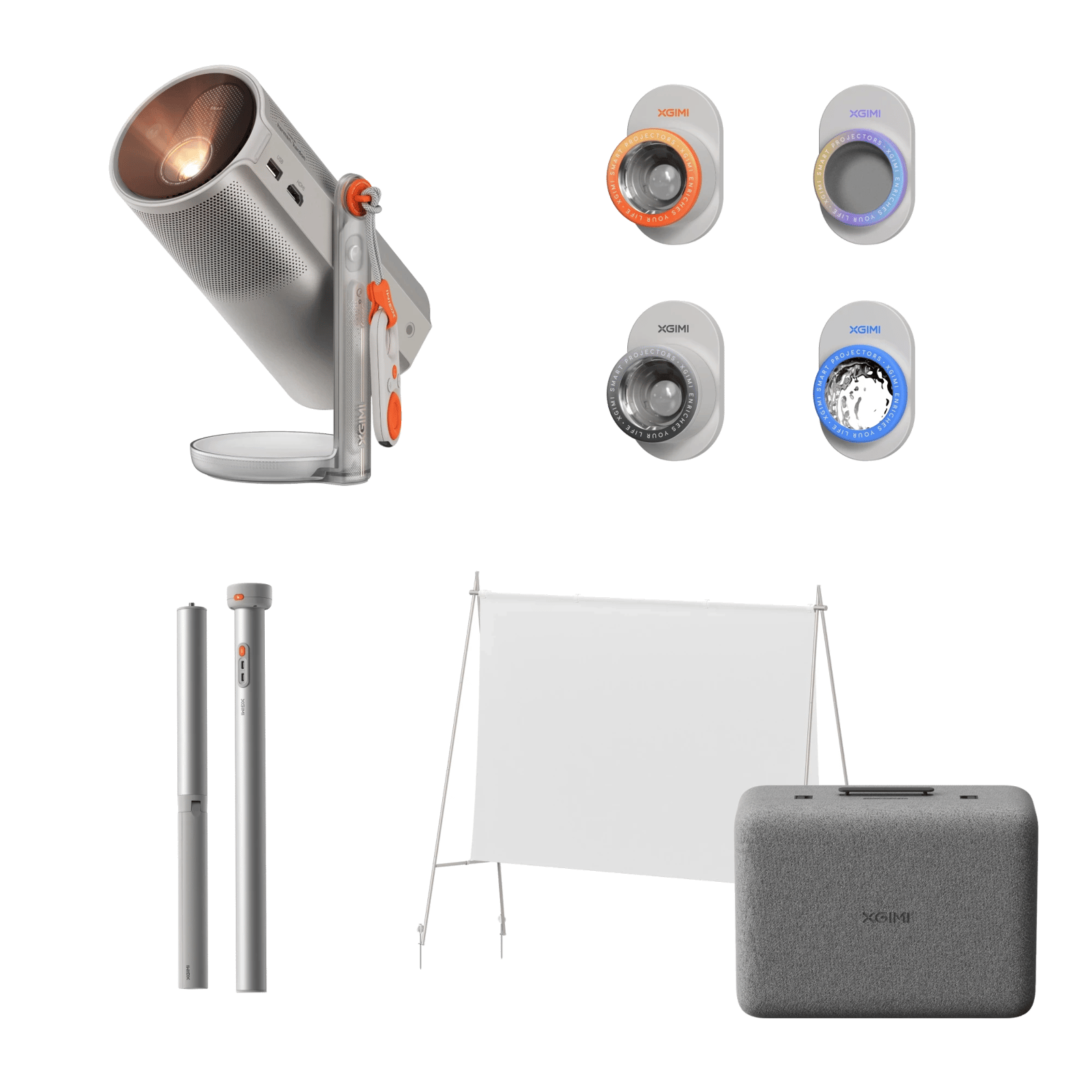 XGIMI MoGo 4 Laser Outdoor Collection Set mit Projektor, Leinwand und Zubehör.
