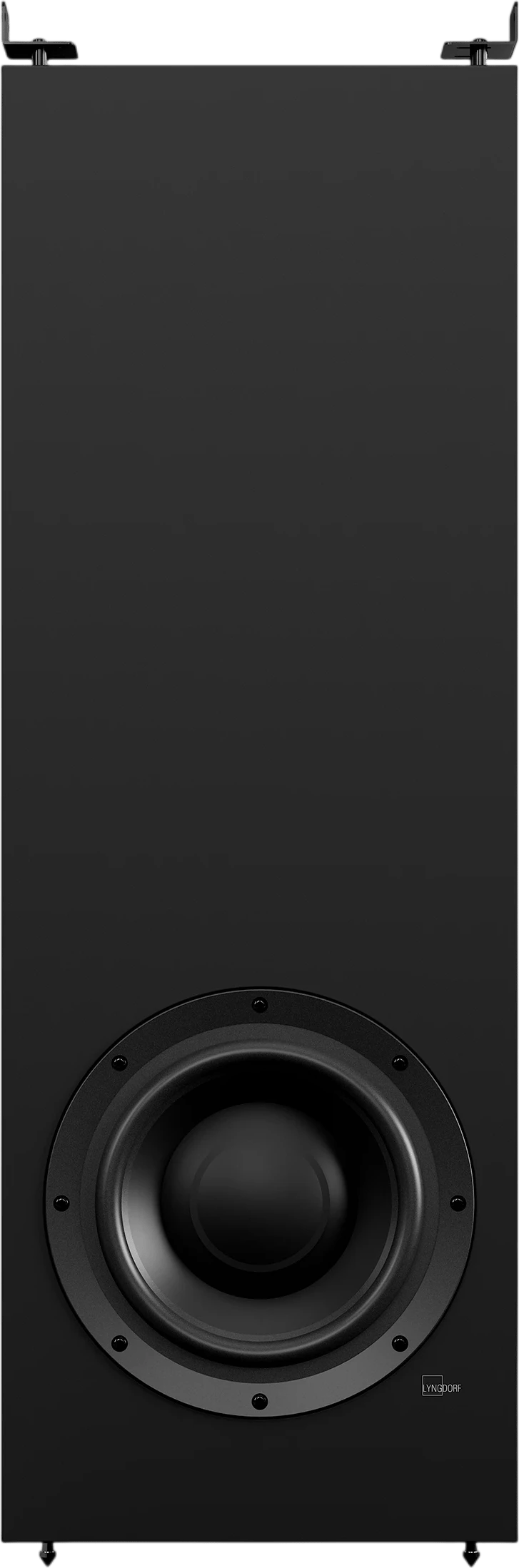 Frontansicht des passiven In-Wall-Woofers Lyngdorf DW-1 in schwarzer Ausführung.