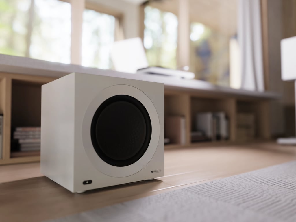 Monitor Audio Subwoofer im Wohnzimmer