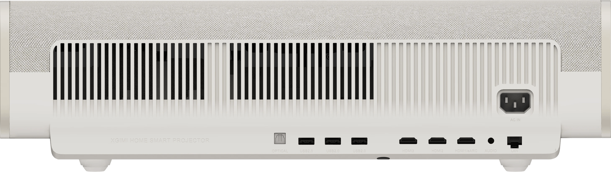 Rückansicht des XGIMI Aura 2 GTV 4K Laser TVs mit Anschlüssen und Design.