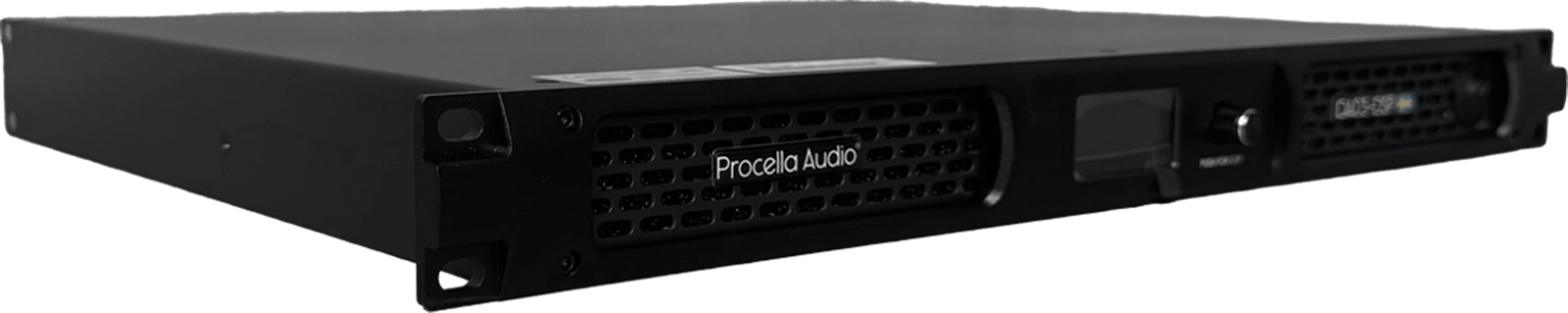 Procella Audio DA03-DSP Vierkanal-Class-D-Endstufe mit DSP, Ansicht von vorne-rechts.