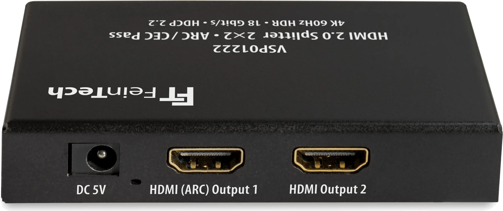 Vorderansicht des FeinTech VSP01222 HDMI 2.0 Dual-Splitters 1x2 mit ARC Pass und Scaler.
