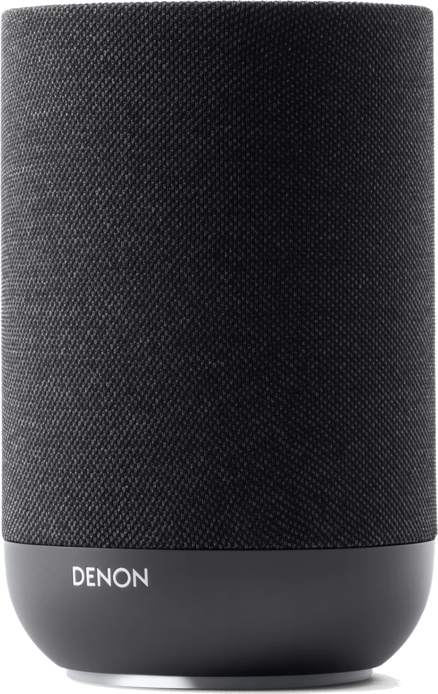 Frontansicht des Denon Home 200 Lautsprechers in Schwarz.