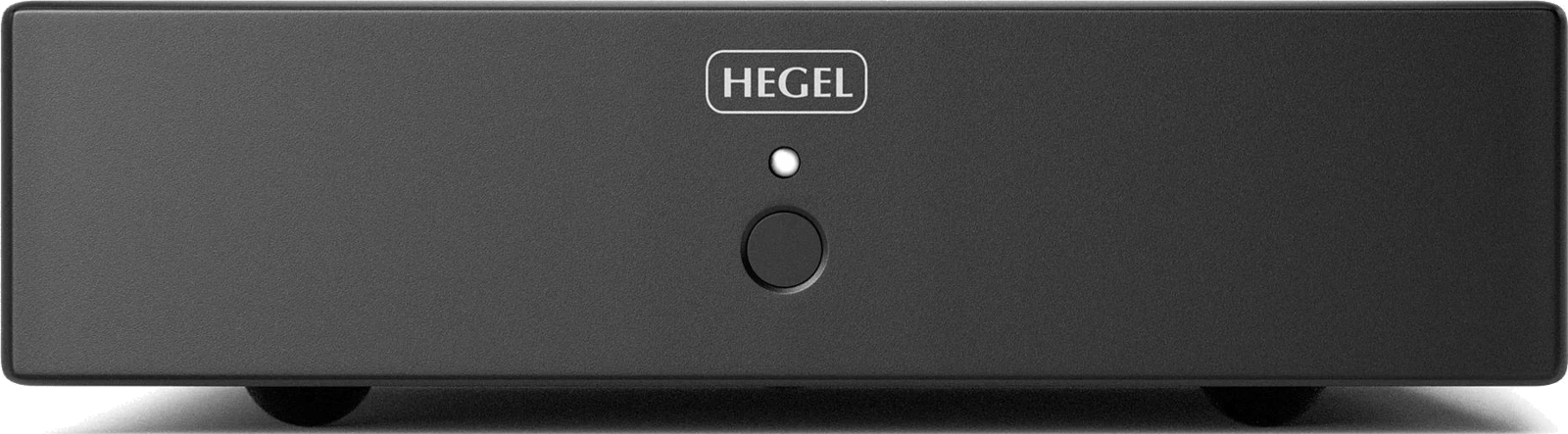 Frontansicht des Hegel V10 Phono-Vorverstärkers in Schwarz.