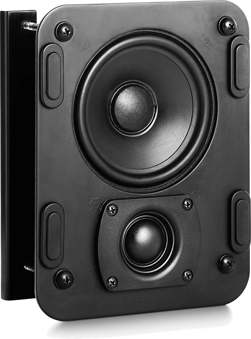 Frontansicht des M&K Sound IW5 In-Wall Lautsprechers, kompaktes Design mit einem Woofer und einem Hochtöner.
