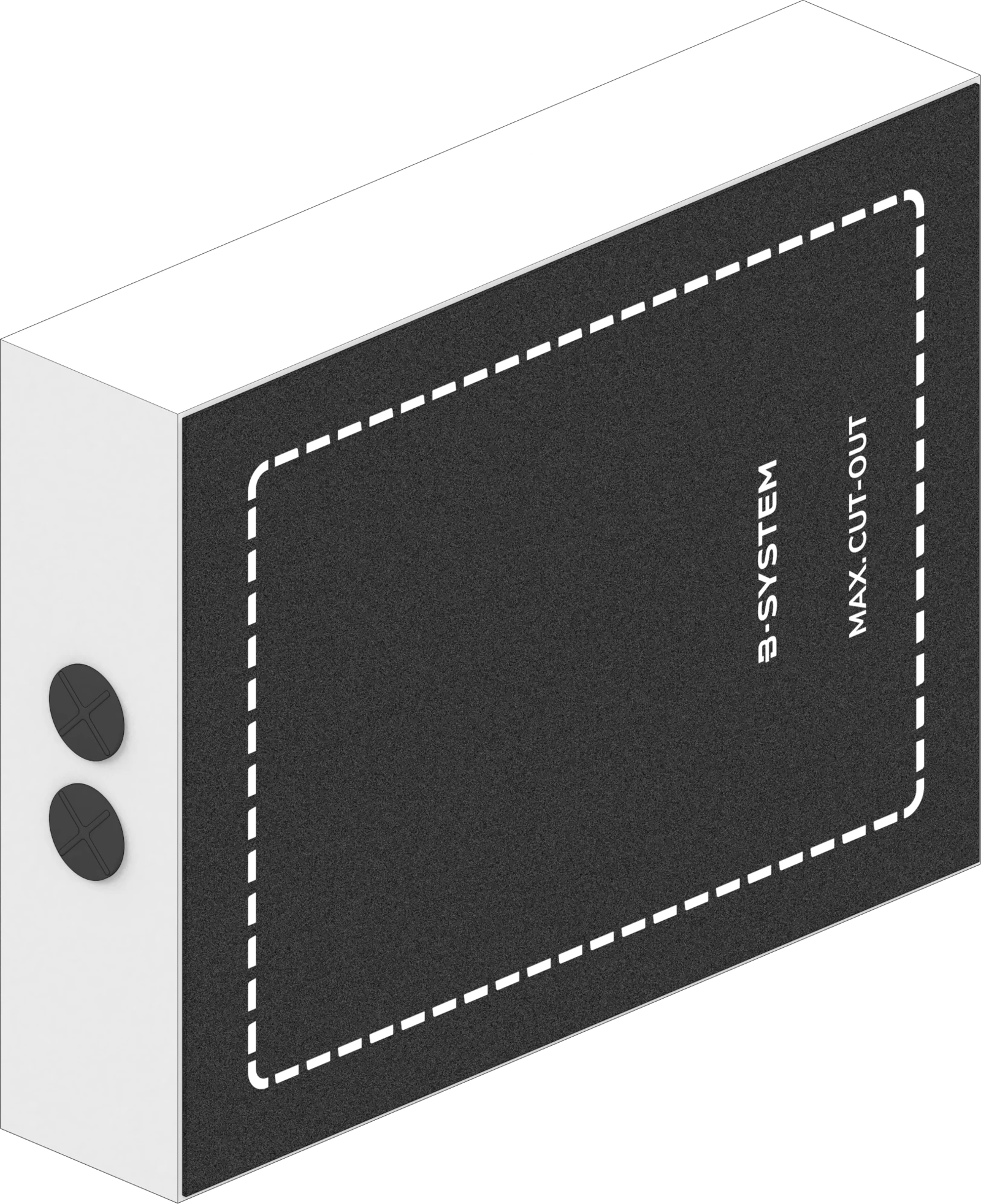 B-System Dryboxx XS in Front-Rechts-Ansicht, zeigt seine Abmessungen und Design.