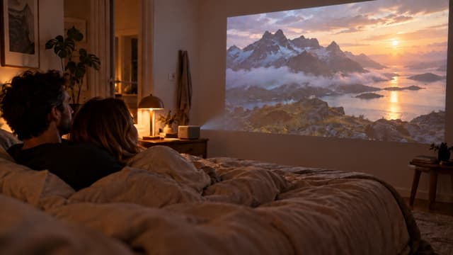 Schlafzimmer mit Projektion an der Wand