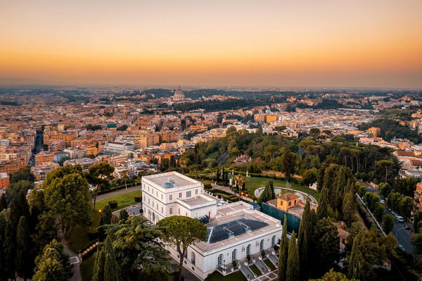 Villa Miani panoramic terrace overlooking Rome with St. Peter's dome in the foreground