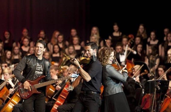 The Duttons performing with a high school orchestra in Rexburg, Idaho
