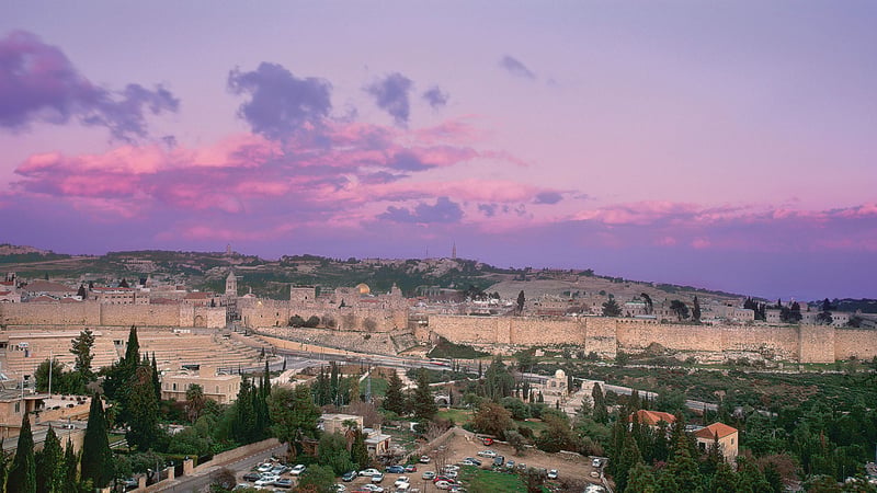 Jerusalem's Old City walls at dusk