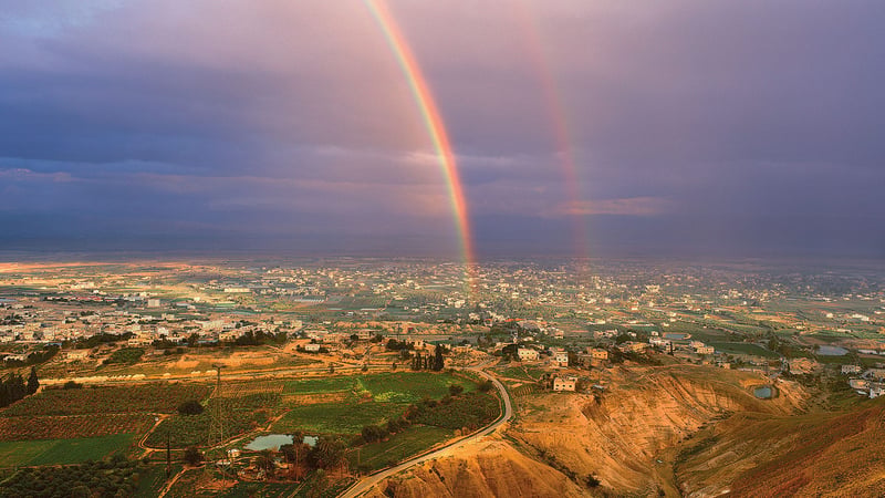 A rainbow over Jericho and the Jordan valley