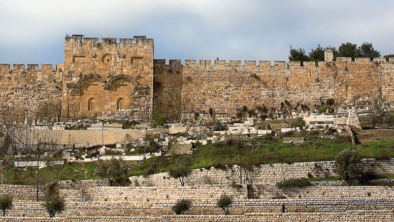 The sealed Golden Gate in the eastern wall of Jerusalem