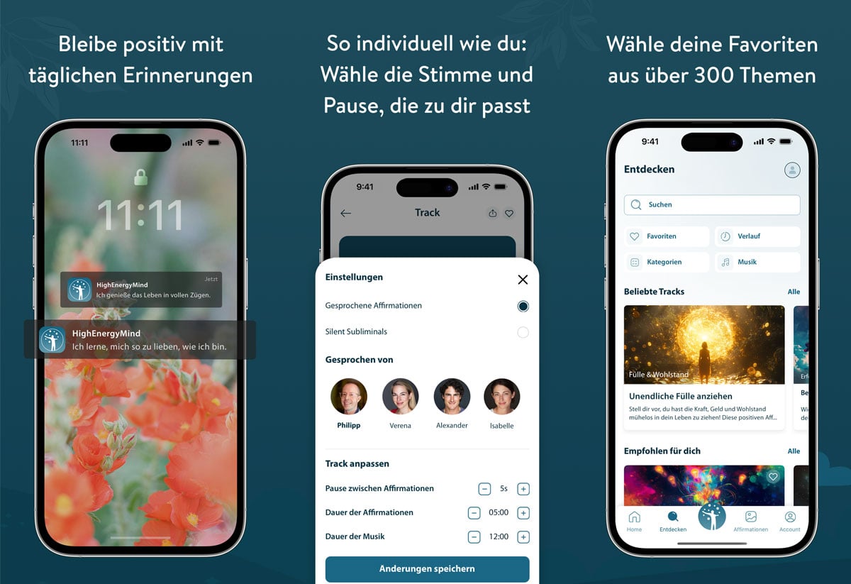 Entdecke alle Funktionen der HighEnergyMind App für Smartphone