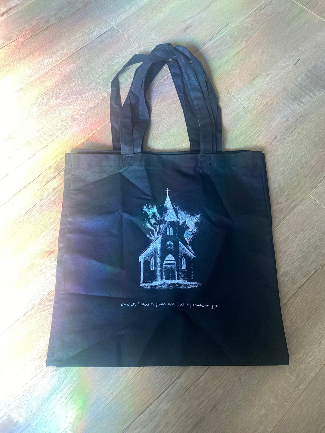 burning church tote bag image