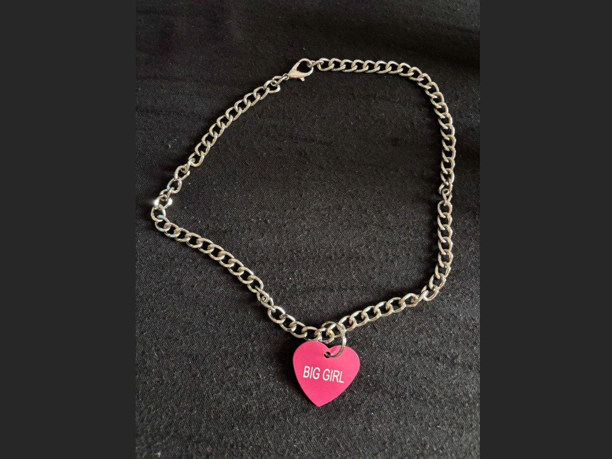 Big Girl Pink Heart Dog Tag Necklace