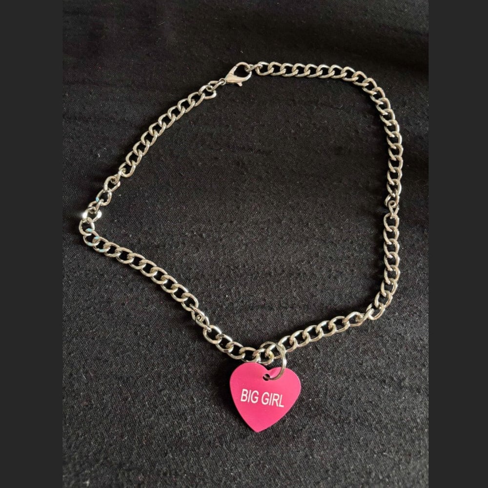 Big Girl Pink Heart Dog Tag Necklace