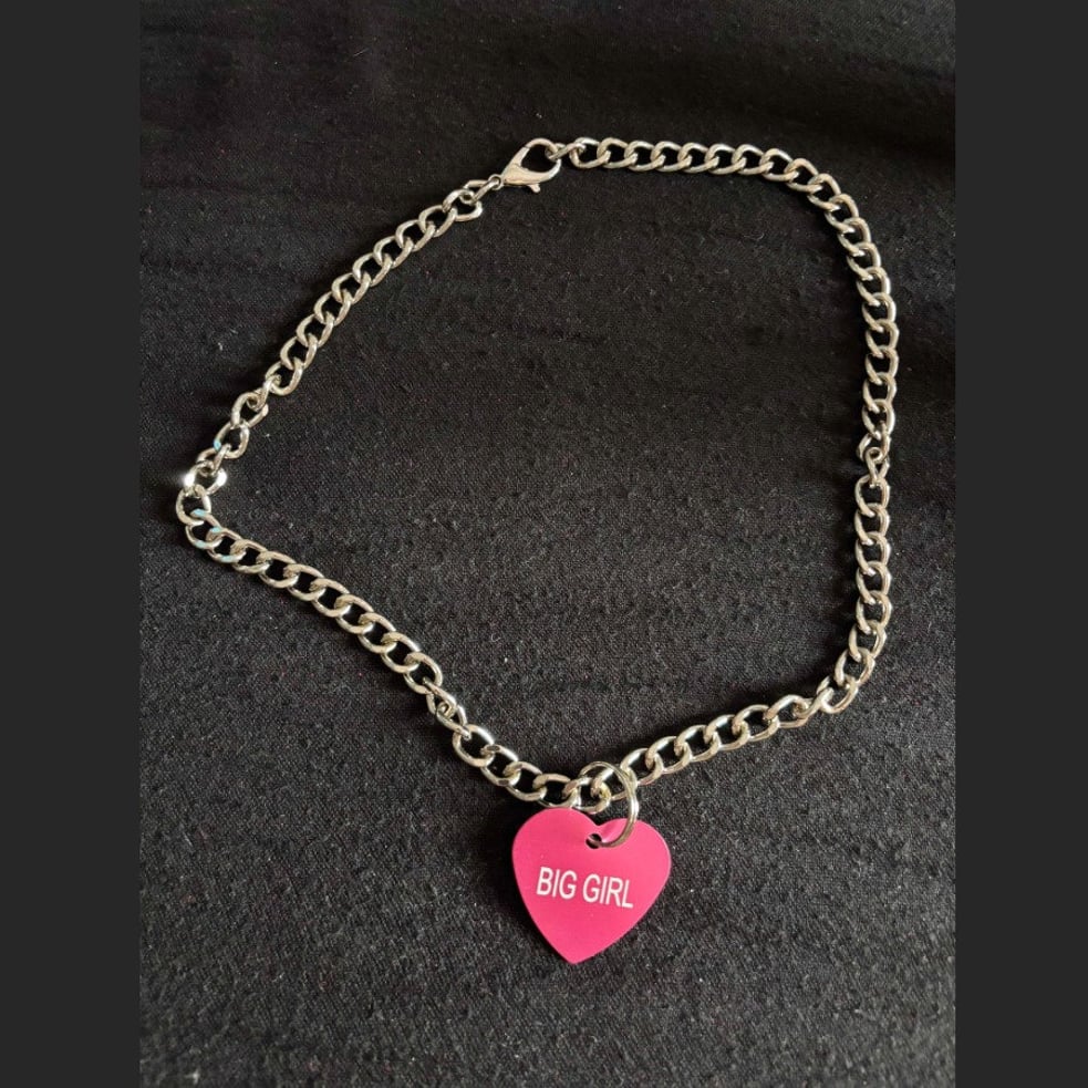Big Girl Pink Heart Dog Tag Necklace