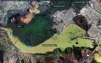 «Роскосмос» показал, как выглядит прорыв дамбы в Оренбургской области со спутника — Фото