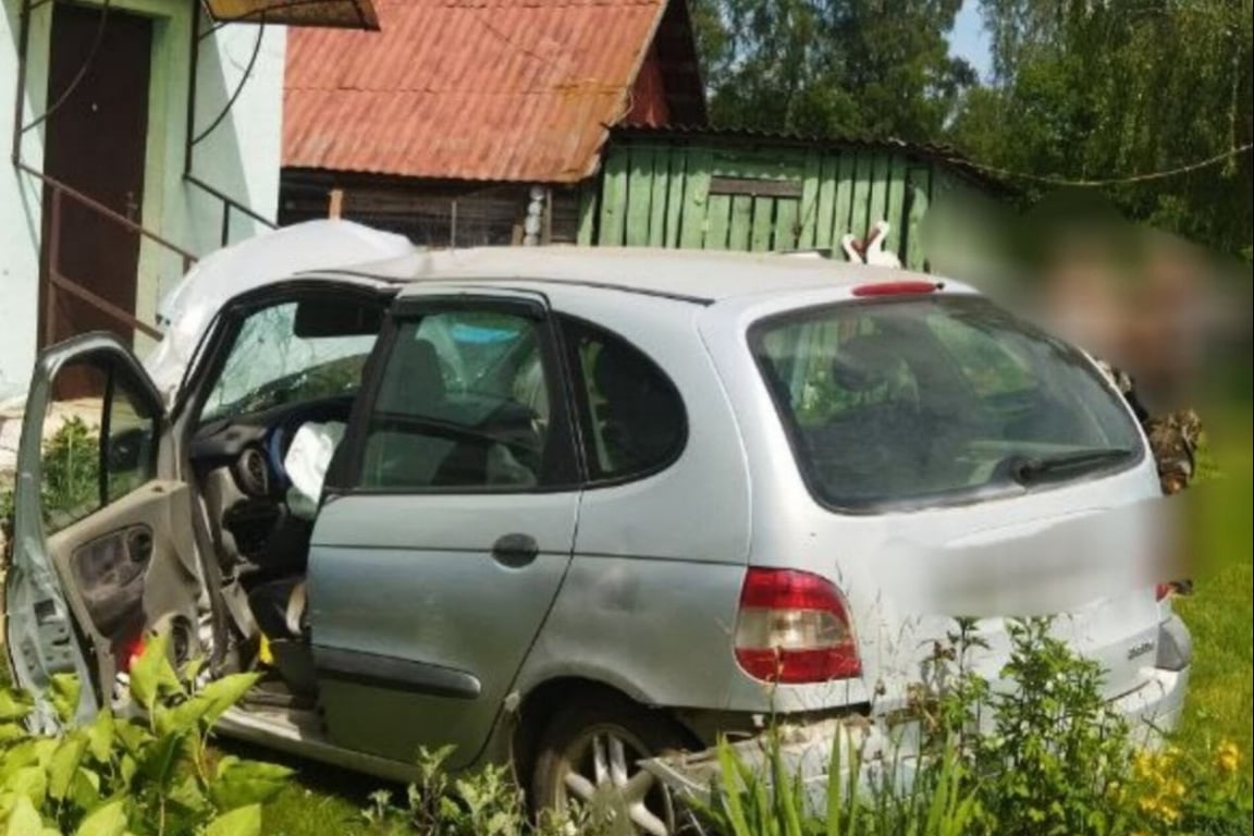 Пенсионер потерял сознание за рулем, легковушка вылетела в кювет и врезалась в дом. Фото ГАИ